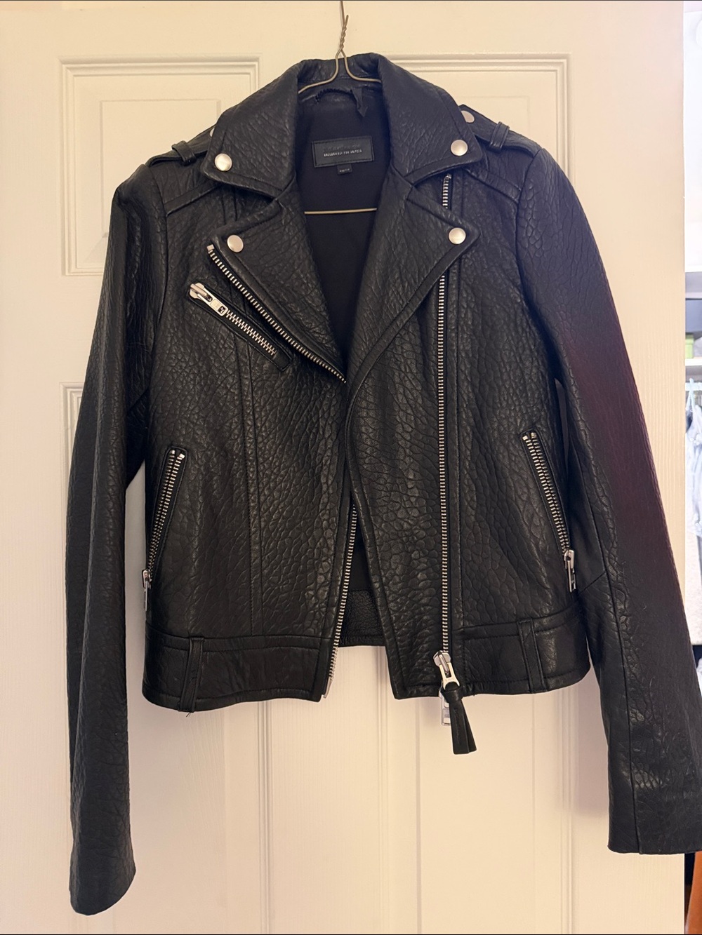 Mackage Black Textured Moto Leather Jacket with Silver Hardware